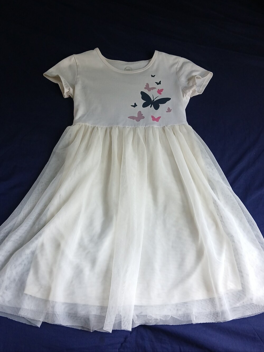 wonder nation Cream Dress with Navy and Pink Butterfly Accents
